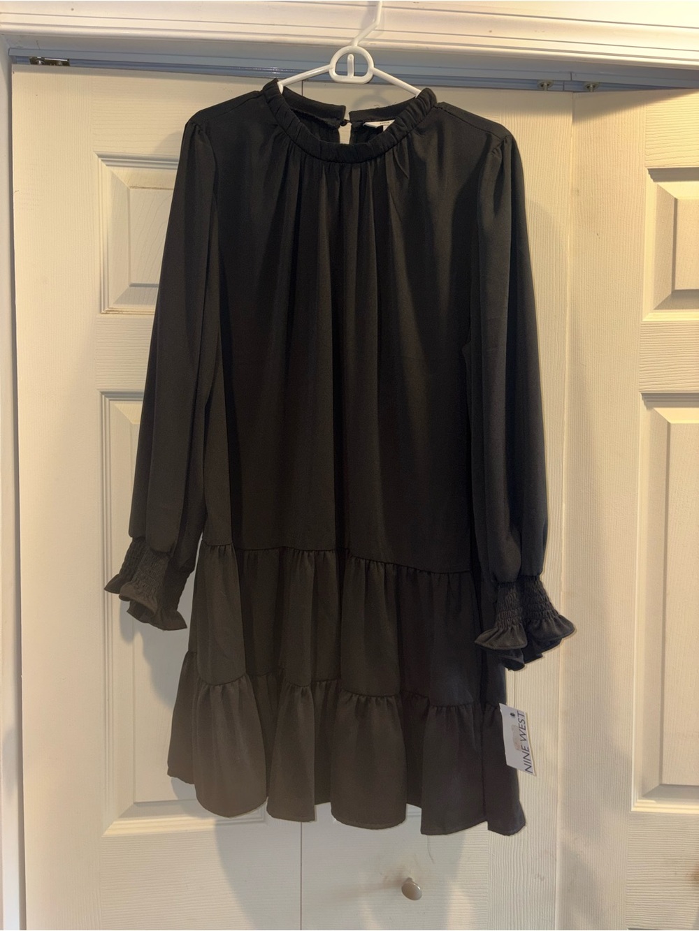 Black Long-Sleeve Ruffled Tiered Dress